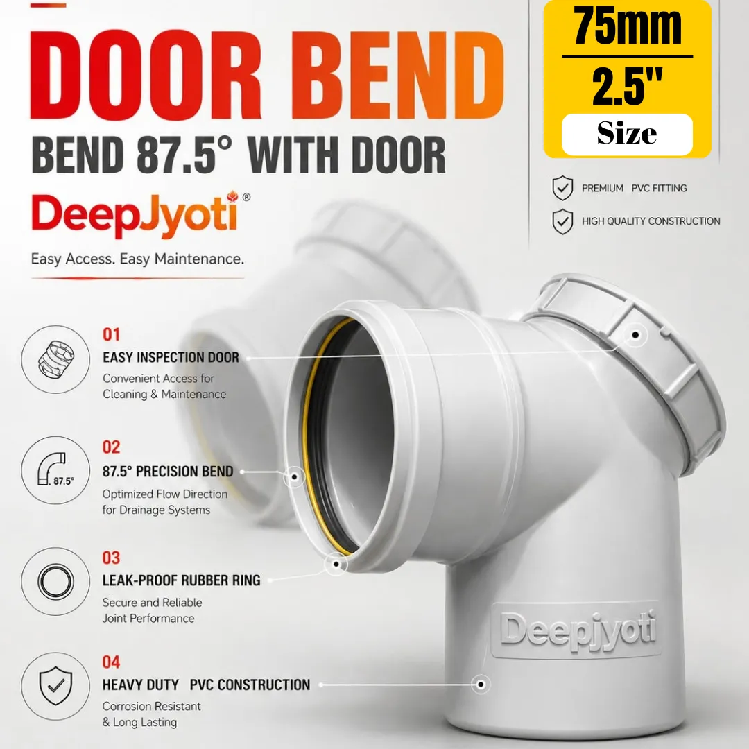 DeepJyoti 75mm PVC Elbow Bend – 90° Pipe Fitting for Water Supply, Drainage & Irrigation Systems