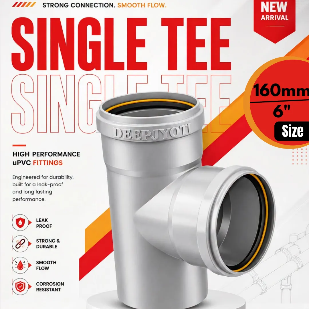 DeepJyoti 160mm PVC Tee | 3-Way Equal Pipe Fitting for Plumbing, Drainage & Irrigation