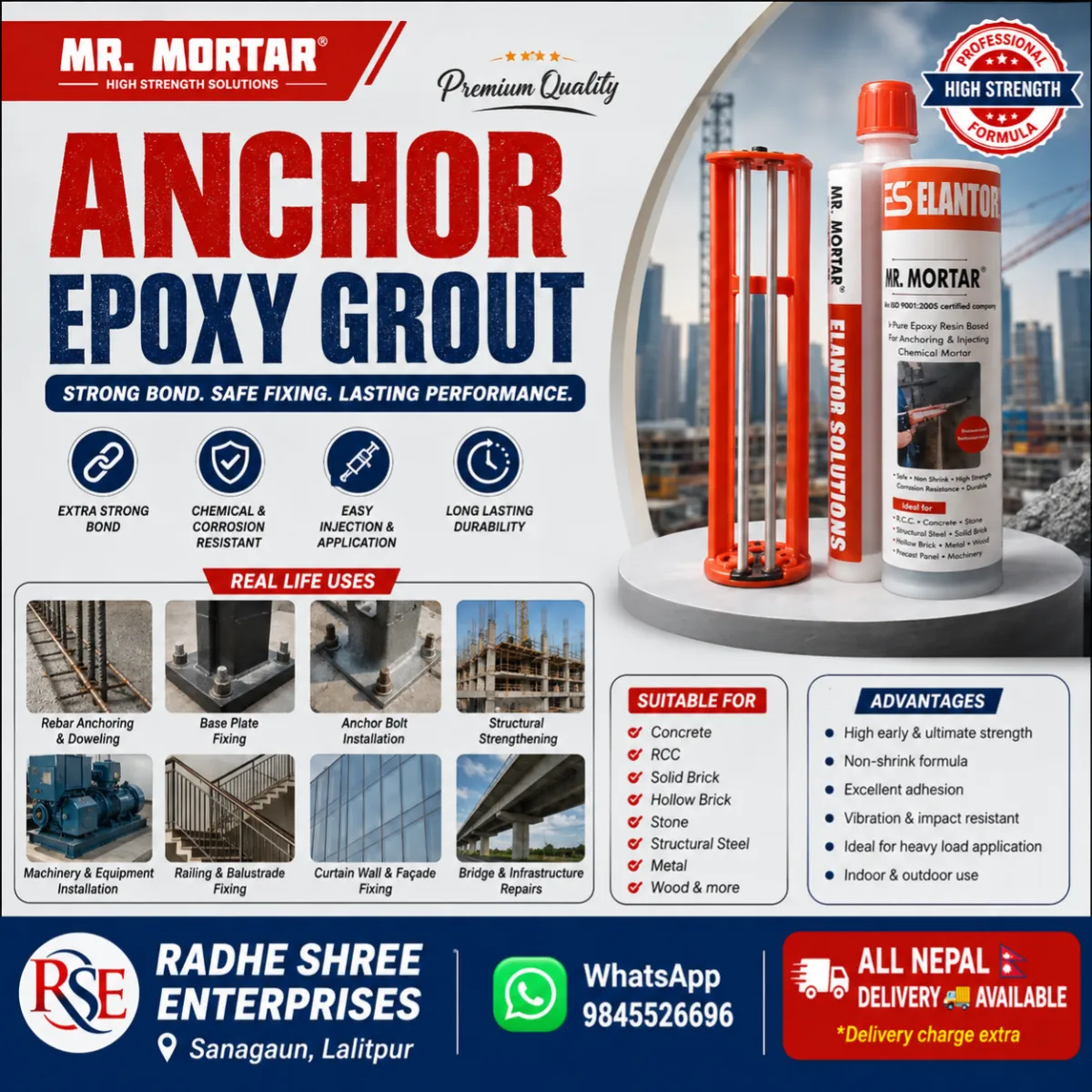 Anchor Epoxy Resin 400ml Cartridge – Mr Mortar / GU 500 | Chemical Anchor Adhesive for Rebar & Bolt Fixing