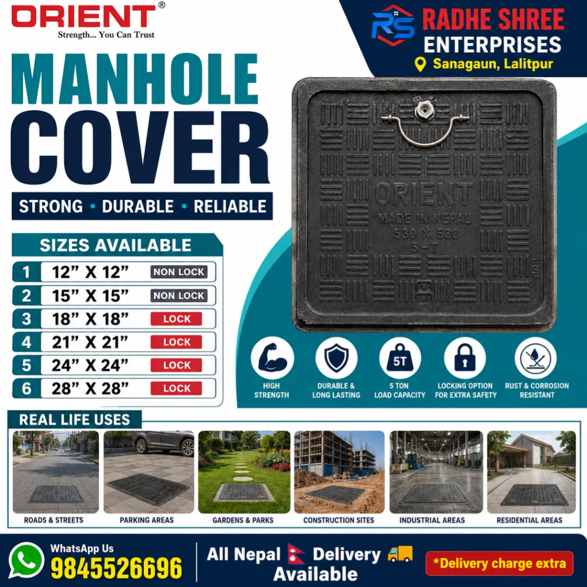 FRP Manhole Cover 12 by 12 to 30 by 30 inch